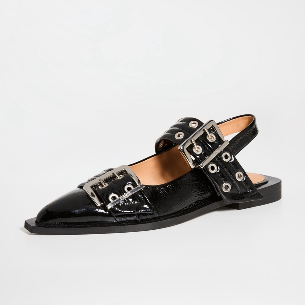 Ganni Wide Welt Buckle Ballerina Flats